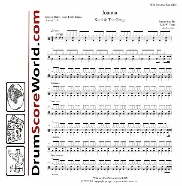 Kool & The Gang - Joanna - Drum Sheet